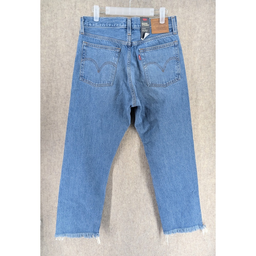 Levis Premium Wedgie Straight High Rise Distressed Jeans Blue 29x26 New - Picture 2 of 5